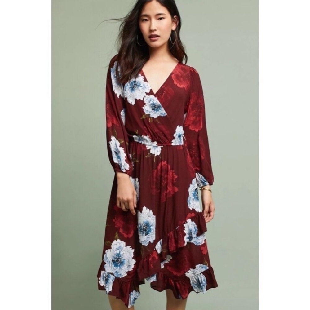 Anthropologie Plenty by Tracy Reese Aleah Floral Print Red Wrap Dress Small